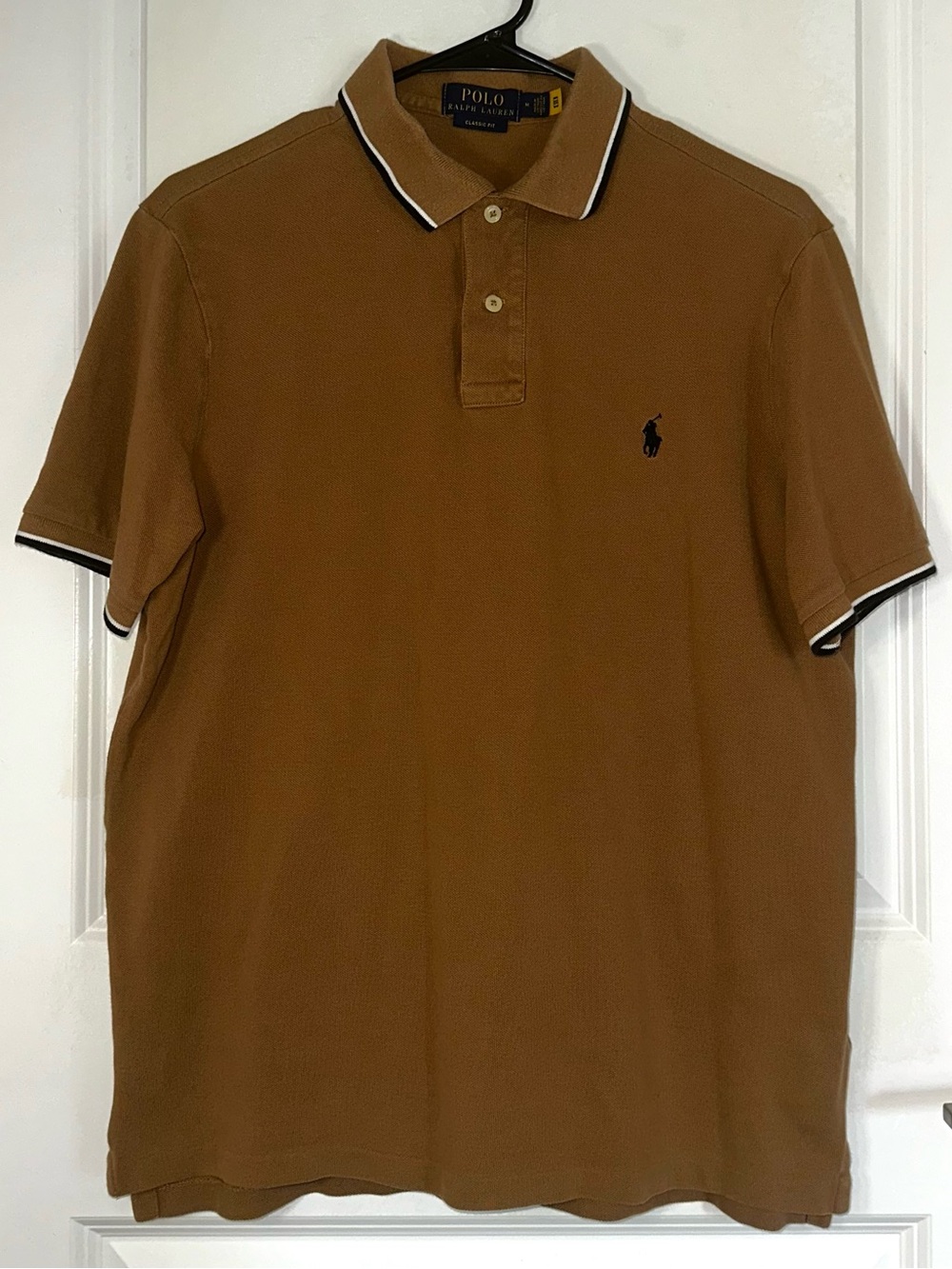 Ralph Lauren Polo Shirt in Brown with Black & White Trim